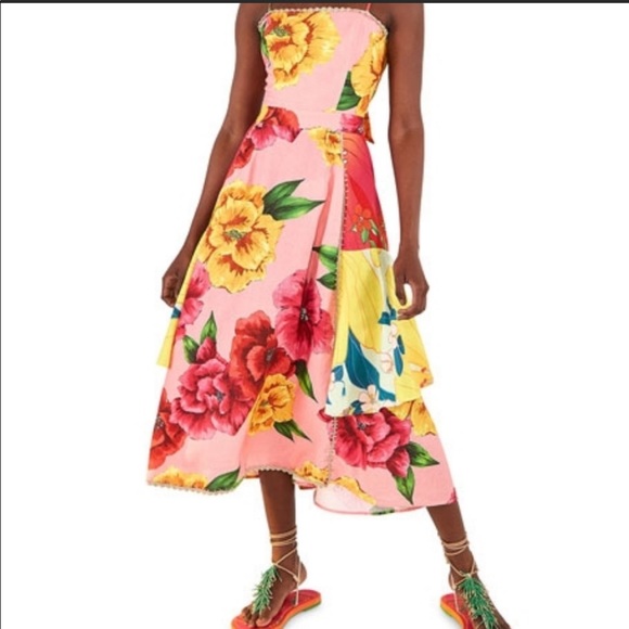 Farm Rio Mixed Chita Floral Print Midi Dress XS - Picture 2 of 6